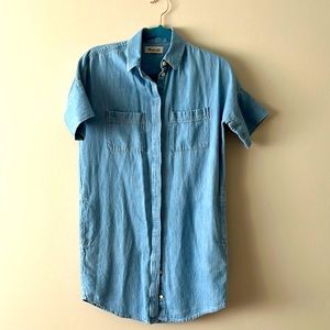 Madewell XXS chambray button up dress with pockets